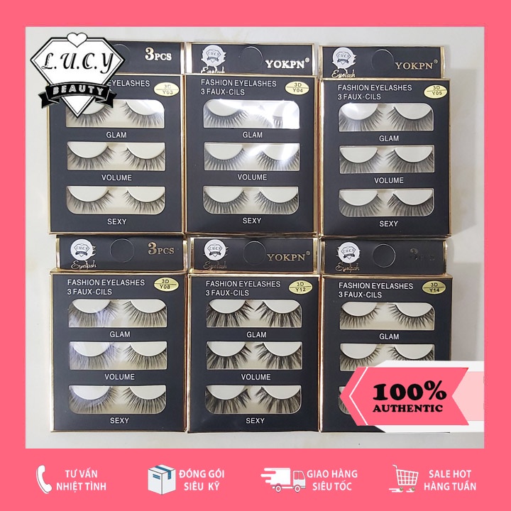 [ĐỦ MÃ] Mi chồn 3D 3 đôi Fashion Eyelashes Lucy Beauty mi giả siêu xinh đủ mã