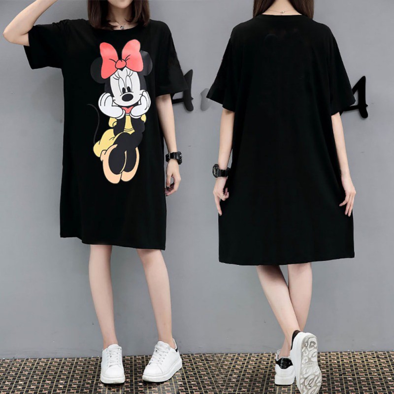 Đầm Thun Tay Ngắn In Hình Chuột Mickey