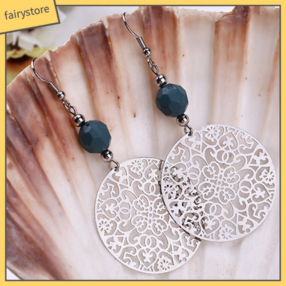 Đôi hoa tai cotton hình hoa rỗng tròn dáng dài phong cách vintage nữ tính