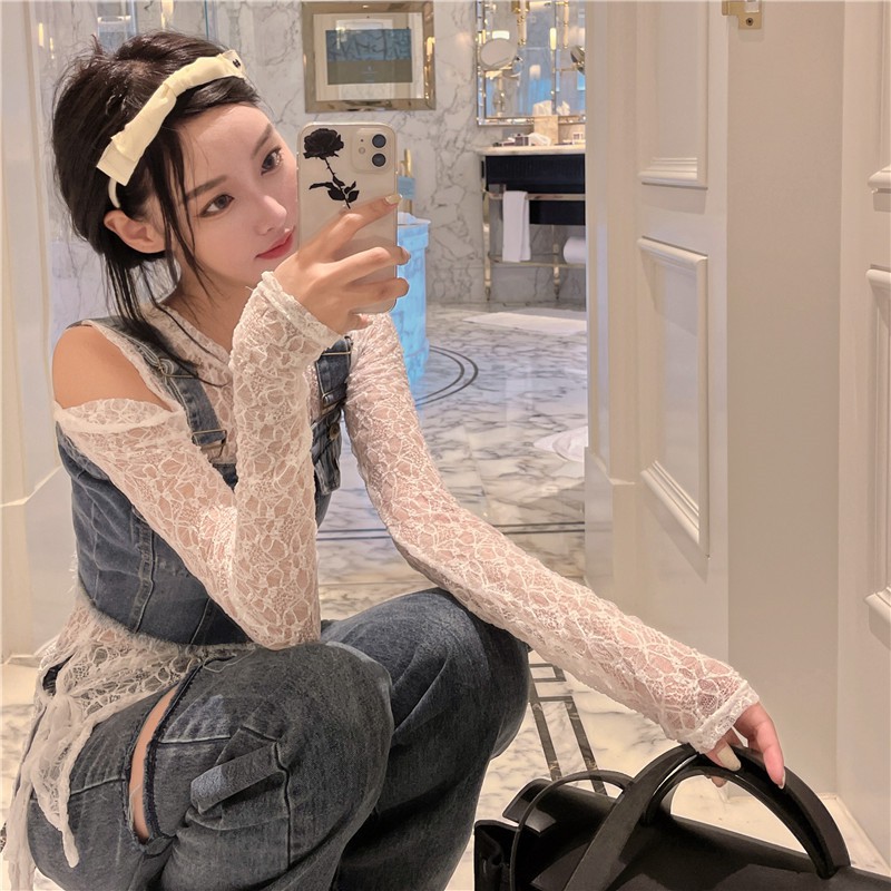 SET ÁO REN DÀI TAY VẠT CHÉO + ÁO DENIM HAI DÂY NỮ CÁ TÍNH ULZZANG AK307
