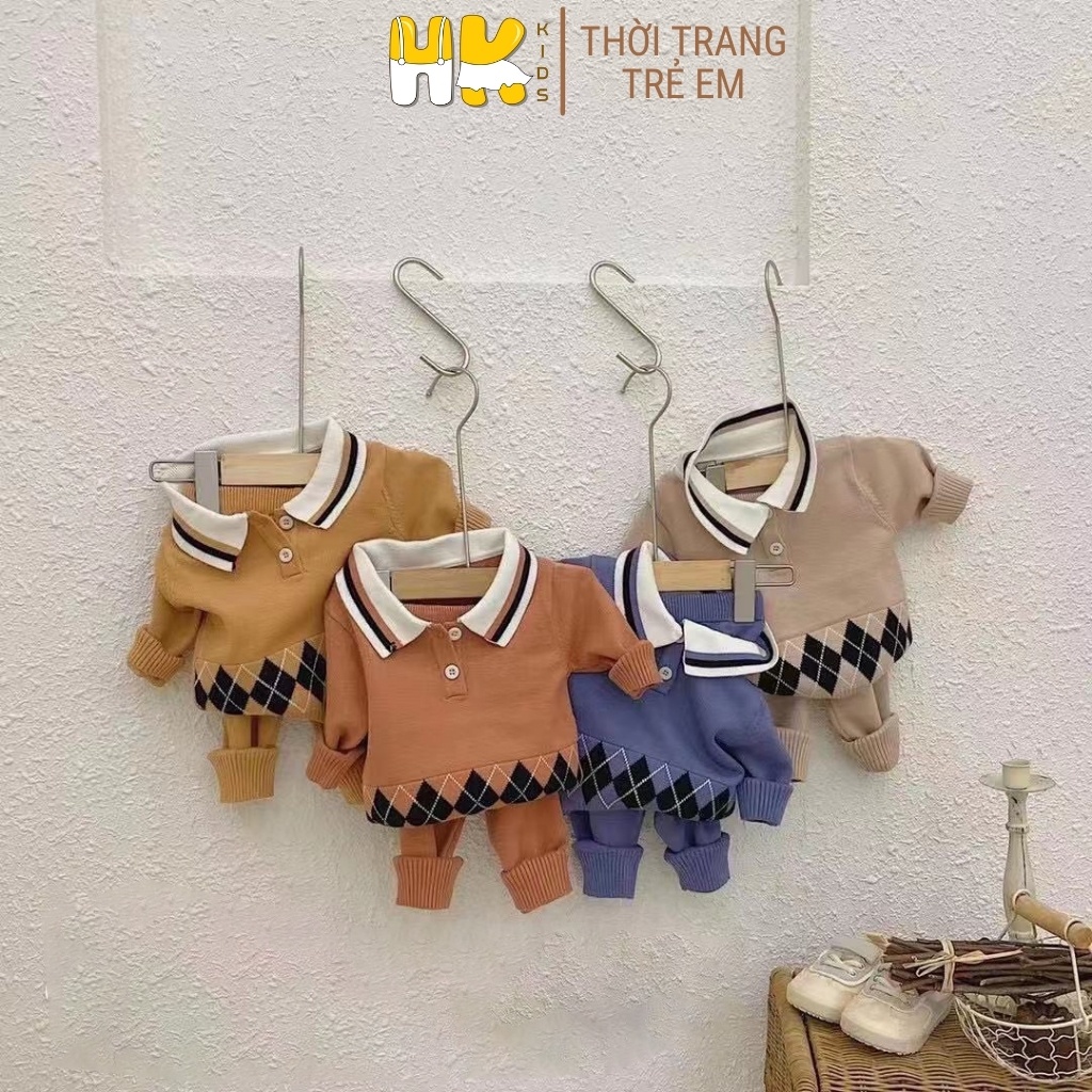 Bộ len cho bé trai từ 0-3 tuổi, chất len 2 lớp cao cấp mềm mịn, áo len kiểu Polo xinh xắn - HK KIDS (mã 0187)