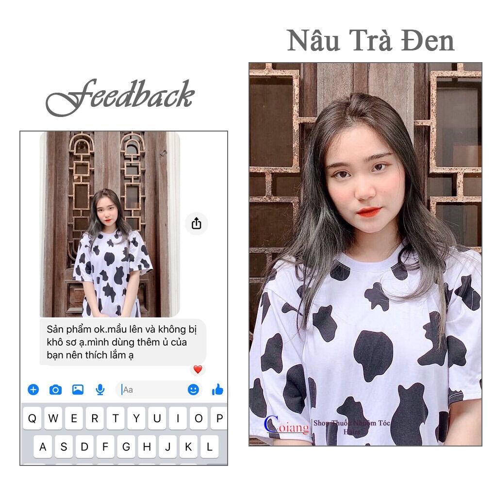 KHÔNG TẨY TÓC- Thuốc nhuộm tóc màu NÂU TRÀ ĐEN tặng kèm oxi và gang tay