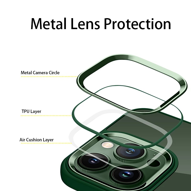 Ốp Điện Thoại Silicon Trong Suốt Viền Kim Loại Bảo Vệ Camera Chống Sốc Cho iPhone 13 12 11 Pro