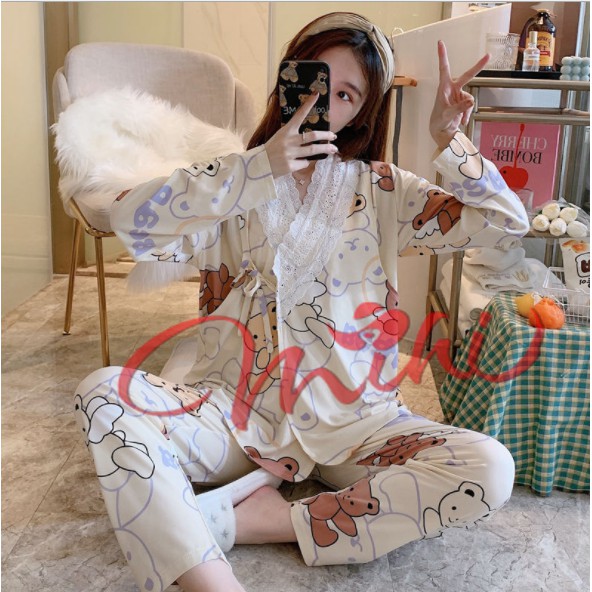 Đồ bộ bầu mặc nhà cotton KIMONO - Bộ bà bầu và sau sinh cho con bú ti - Quần áo mùa hè thời trang cho mẹ giá rẻ Bigsize