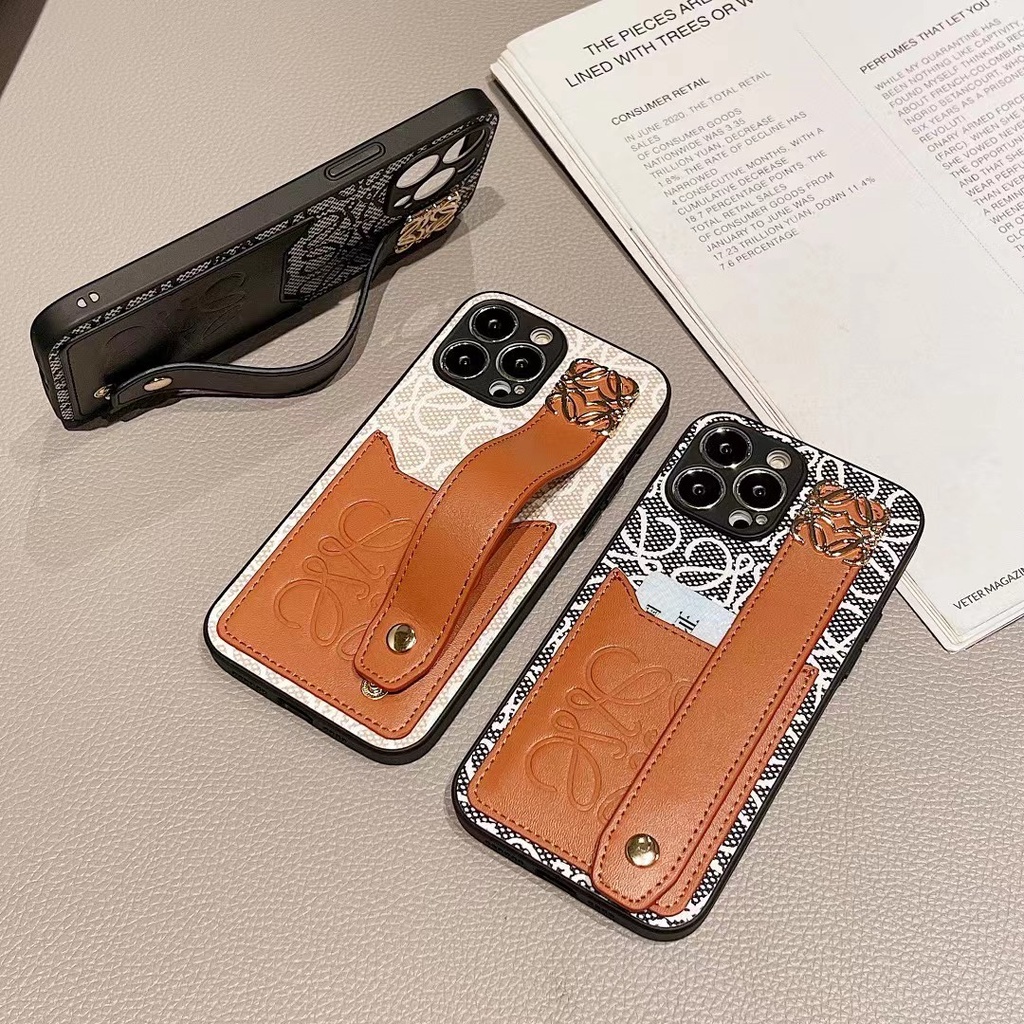 Ốp Điện Thoại Da Mềm Chống Rơi Có Quai Cầm Tay Màu Nâu Cho Iphone 14ProMax 13Promax 12 11 Pro Max