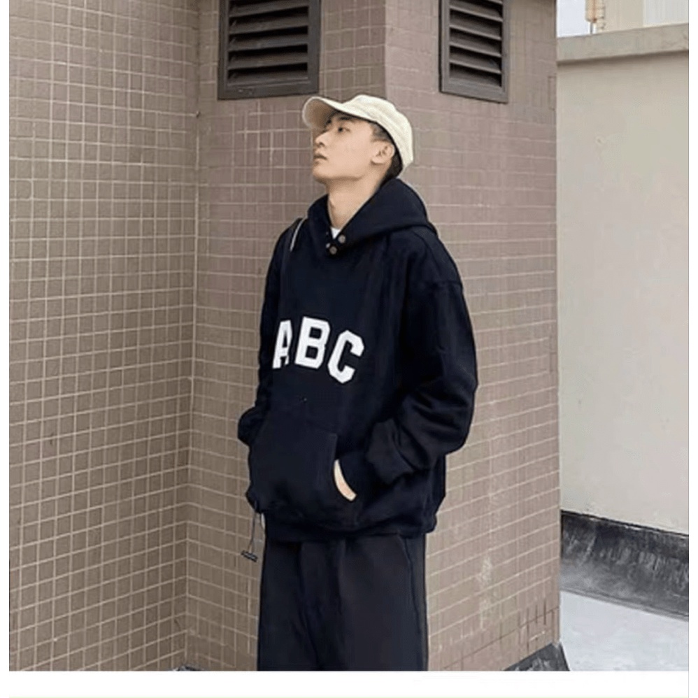 Áo Khoác Hoodie Nam Nữ Phối Nút Cổ Họa Tiêt ABC Kèm Số 7 Lưng Hoot Trend Thời Trang hhp 2022