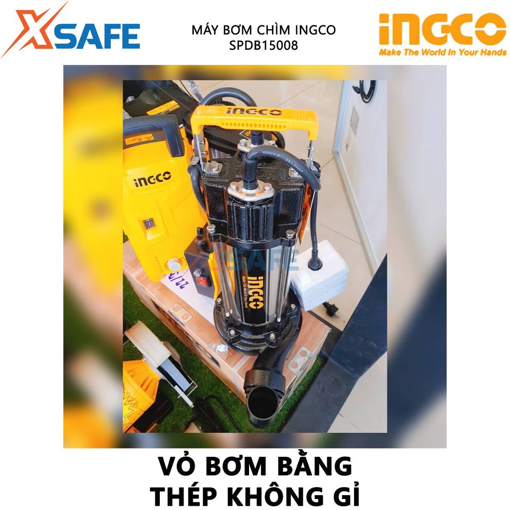 Máy bơm chìm nước thải INGCO SPDB15008 | máy bơm chìm 1500W(2.0HP), chiều cao bơm 14.5m, tốc độ dòng chảy 20m3/h, motor