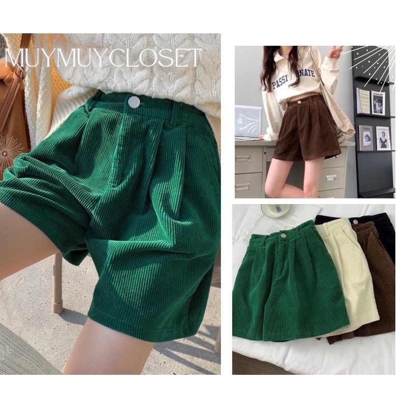 Quần Short Nhung Gân Ngố Ngắn Cạp Chun Sau Siêu Thời Trang chuẩn đẹp Muymuy HOT TREND ( có ảnh thật)