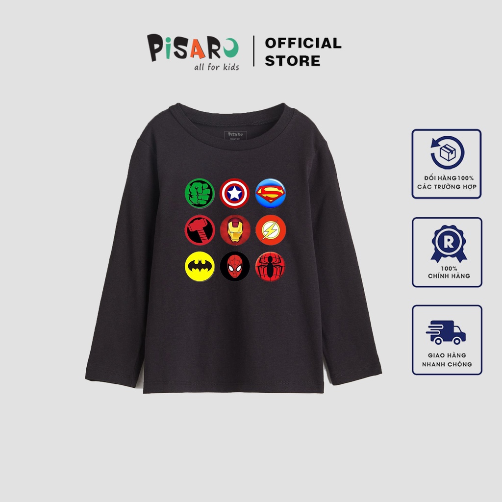 Áo thun dài tay bé trai bé gái Pisaro Kids vải cotton mềm mịn, áo phông thu đông cho bé