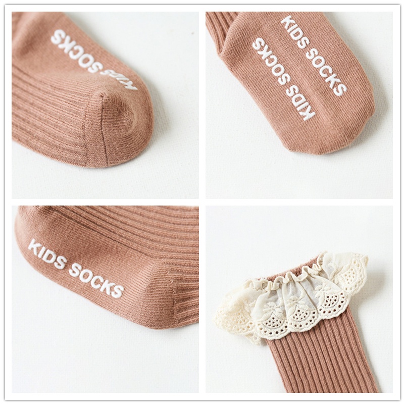 Vớ Cotton Mềm Màu Trơn Phối Ren Phong Cách Hàn Quốc Cho Bé Gái Sơ Sinh