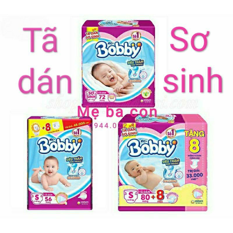 Tã dán sơ sinh Bobby XS72, S56, S80 mới