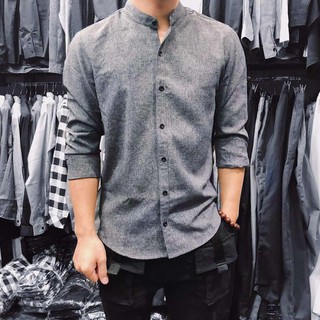 [zenistore] ÁO SƠ MI NAM CỔ TÀU Màu Xám Tiêu,CHẤT  Đũi Xước Cổ Tàu Hot Nhất [ thời trang nam] SMTD