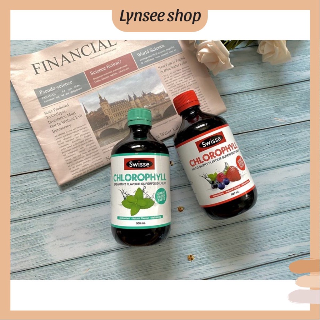 Nước diệp lục Swisse Chlorophyll Spearmint 2 vị dâu tây và bạc hà hỗ trợ thanh lọc, thải độc cơ thể chai 500ml - Lynsee