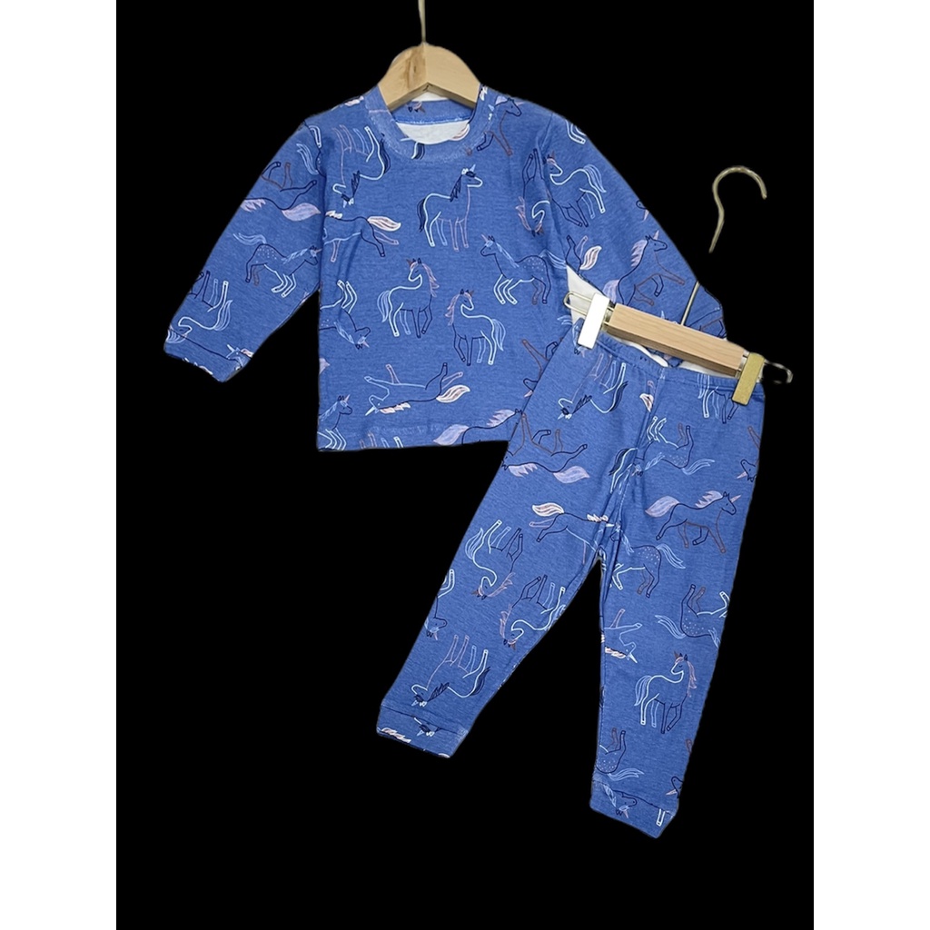 Bộ quần áo trẻ em dài tay hoạ tiết Ngựa xanh(Blue)-Bộ thun dài tay bé trai,bé gái-đồ bộ
