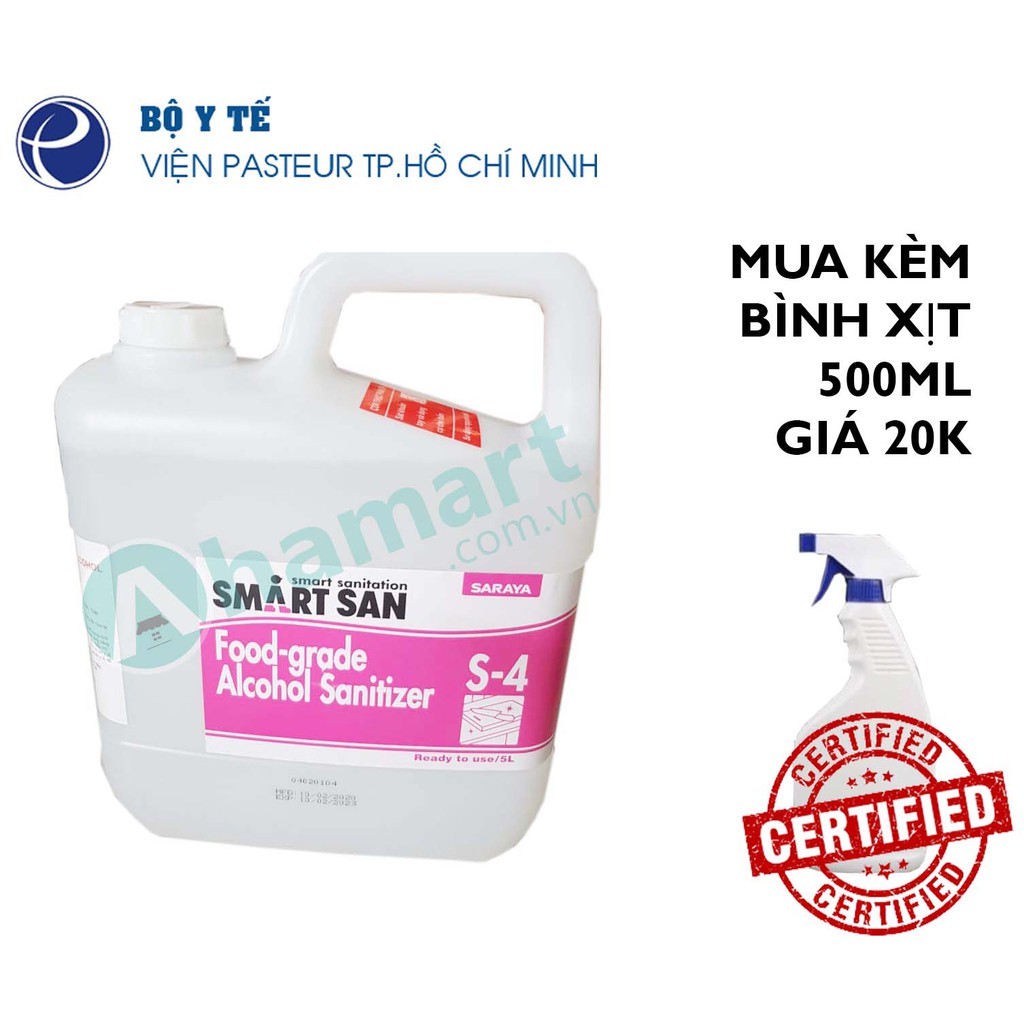 Cồn diệt khuẩn thực phẩm Smartsan S-4 Food-Grade Alcohol Sanitizer 5L