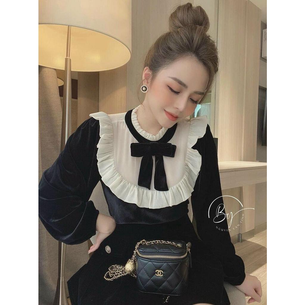 Áo bo tay cổ nơ pha tiểu thư điệu đà