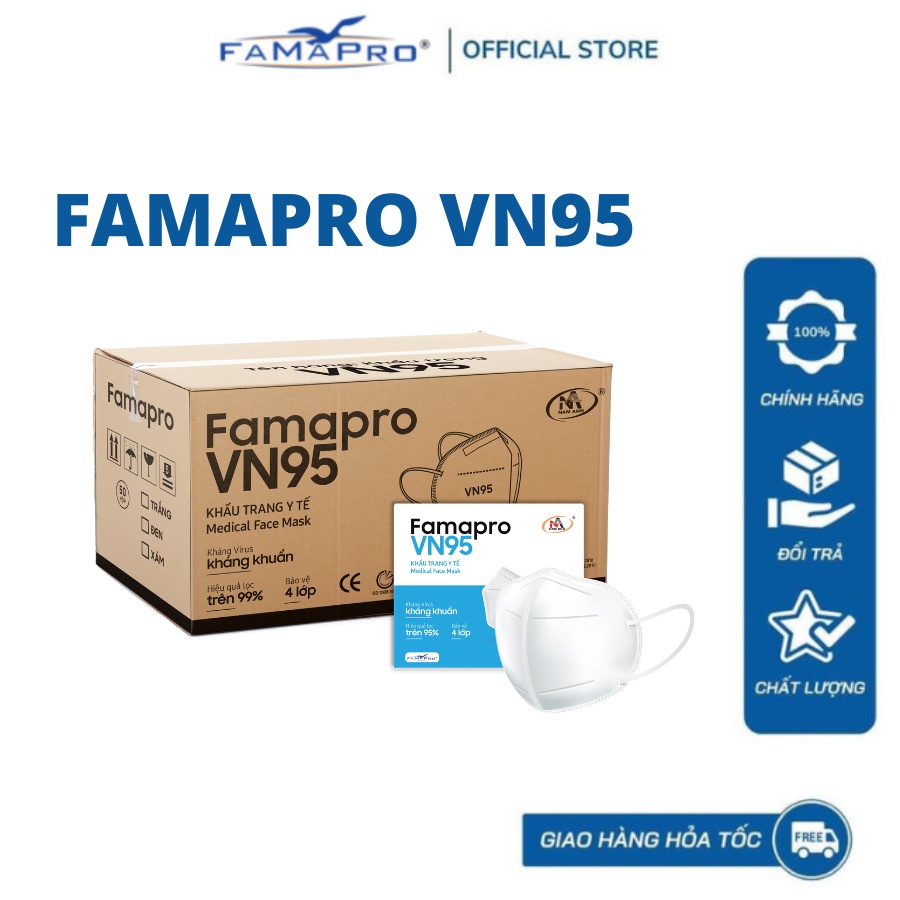 Khẩu trang y tế kháng khuẩn cao cấp 4 lớp Famapro VN95 10 cái/hộp