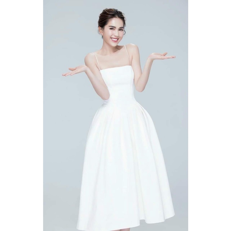 Đầm xòe dài hai dây cúp ngực phối túi (HÀNG CAO CẤP ĐẸP Y HÌNH)