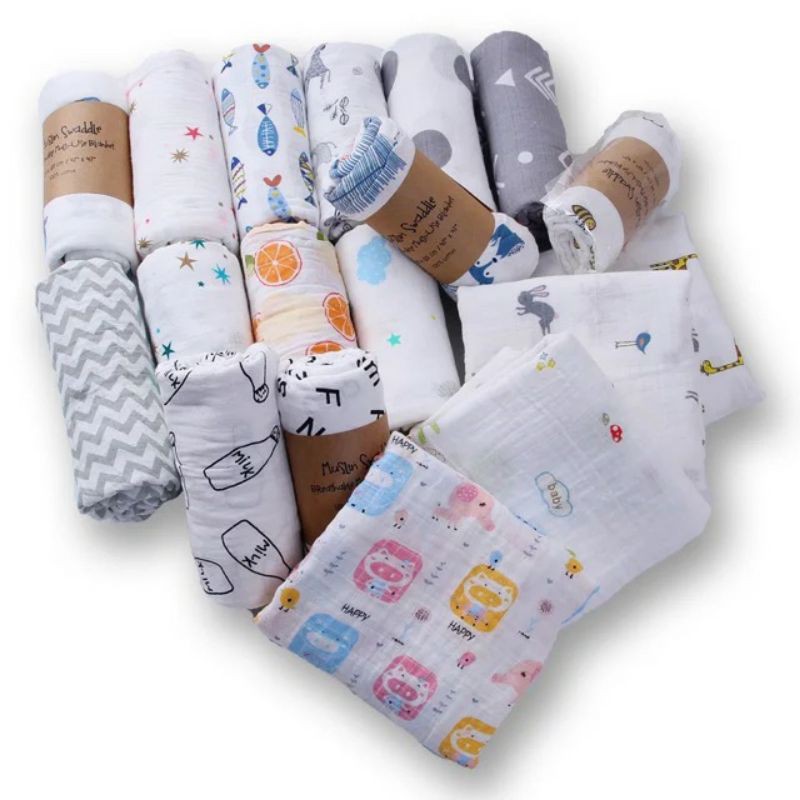 Khăn xô tắm Muslin Swaddle Organic cotton, khăn tắm xô cho bé, đồ sơ sinh Babyzoo