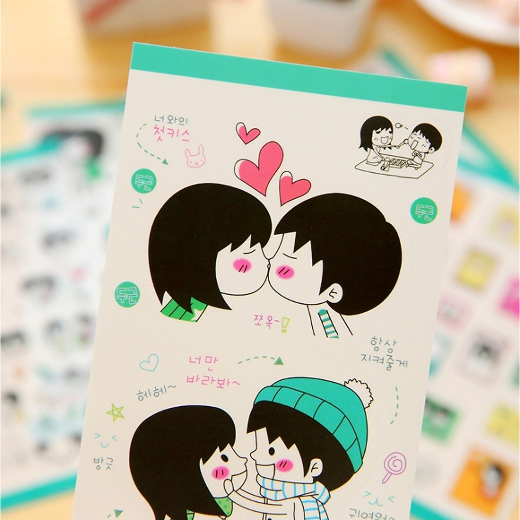 Bộ 5 Tấm Sticker Trang Trí Nhật Ký Tình Yêu Màu Xanh Lá FF026