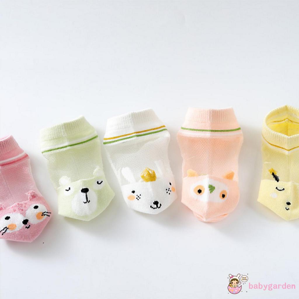 Bộ 5 đôi vớ cổ ngắn thoáng khí in họa tiết hoạt hình thời trang mùa hè cho bé 1-12 tuổi