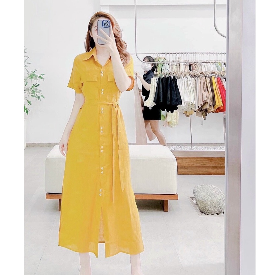 Đầm sơ mi dáng xòe dài MP,váy thiết kế dự tiệc có dây buộc eo tùy chỉnh phân khúc cao cấp giá rẻ (chất liệu linenl mịn)