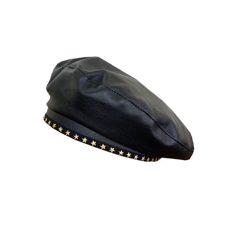 Nón Beret Da Viền Đính Ngôi Sao Cá Tính