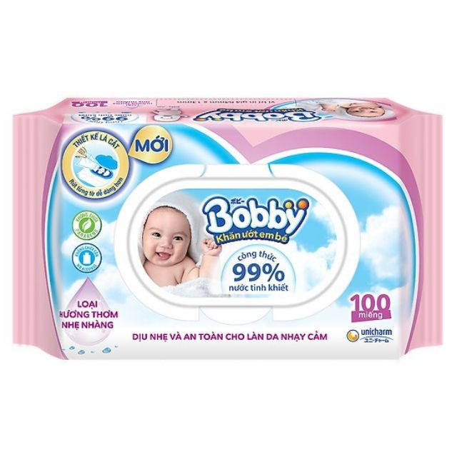 Khăn ướt Bobby 100 tờ (hương dịu nhẹ)
