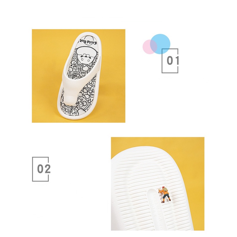 Dép Xỏ Ngón Đế Dày 3cm In Họa Tiết graffiti Màu Trắng Đen Dễ Thương Cho Cặp Đôi