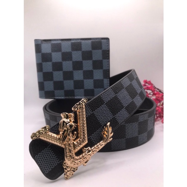 COMBO bộ caro đen ròng - thắt lưng và ví - Dây nịt da và bóp da cao cấp new 2022 ( hàng HOTTREN )