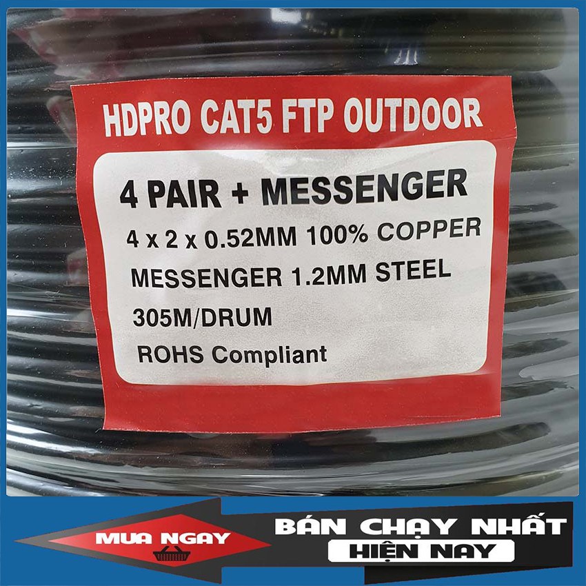 [CHÍNH HÃNG] Cáp mạng Cat5e FTP HDPRO kèm nguồn ngoài trời (outdoor) - Đại lý phân phối toàn quốc