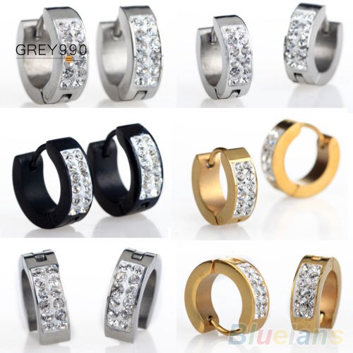 Rhinestones Inlaid Titanium Studs Huggie Earrings