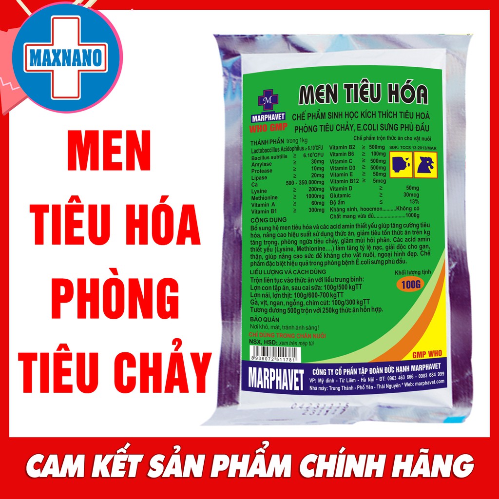 Gói MEN TIÊU HÓA 100g Cung cấp các vi sinh vật hữu ích trong quá trình tiêu hóa thức ăn trên vật nuôi, gia súc, gia cầm