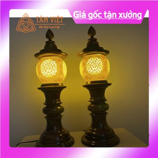 (ĐÈN THỜ GỖ GỤ SỨ CAO CẤP 100%) Hoa Văn 4 Mặt