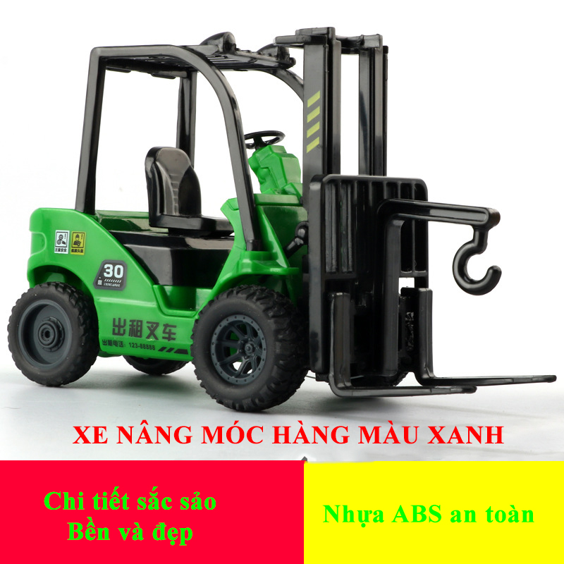 Mô hình xe đồ chơi xe nâng móc hàng nhựa ABS an toàn, chi tiết sắc sảo (có thể để làm trưng bày-màu xanh lá cây)