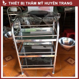 Xe Đẩy Inox 3 Tầng Kèm 2 Bát Phi 22 Đáy Sâu 10cm - Thẩm Mỹ Huyền Trang