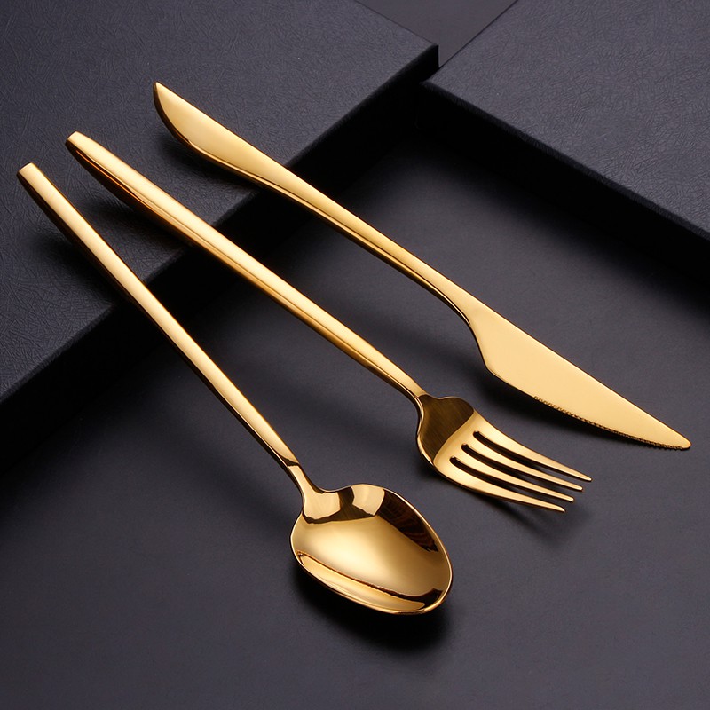 Ready Stock High Quality Forged Cutlery Set Smooth Hotel Household Reusable  Dinnerservice Minimalist Style Flatware Bulk Gold Flatware Stainless Steel Cutlery Gold Spoons Forks And Knives