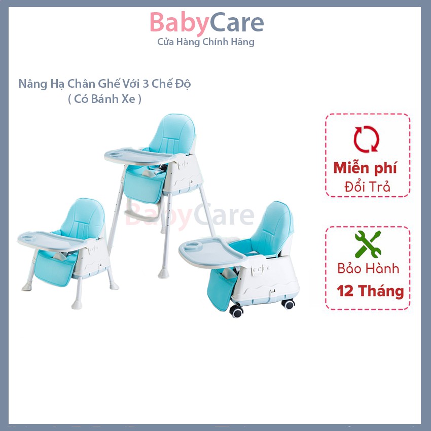 FREESHIP - Ghế Ăn Dặm HanBei Điều Chỉnh Độ Cao 3 Mức Dành Cho Bé FULL Phụ Kiện Có Đệm + Có Bánh Xe - BabyCare