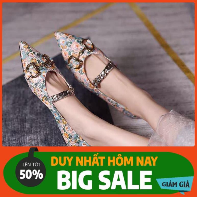 HÀNG HOT HOT QUẢNG CHÂU ODER Giày búp bê họa tiết hoa mũi nhọn hàng Quảng Châu BAO RẺ