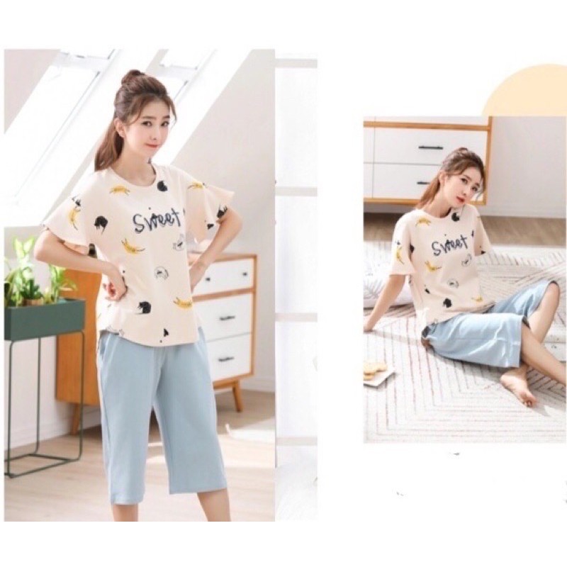 [SALE SỐC] Bộ đồ nữ quần lửng mặc nhà, thun Cotton cực mát , đủ size - Quần áo mùa hè