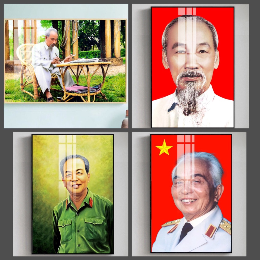 Tranh Treo Tường / Ảnh Bác Hồ / Bác Võ Nguyên Giáp / Chất Liệu Tranh Tráng Gương Bóng Đẹp Cao Cấp