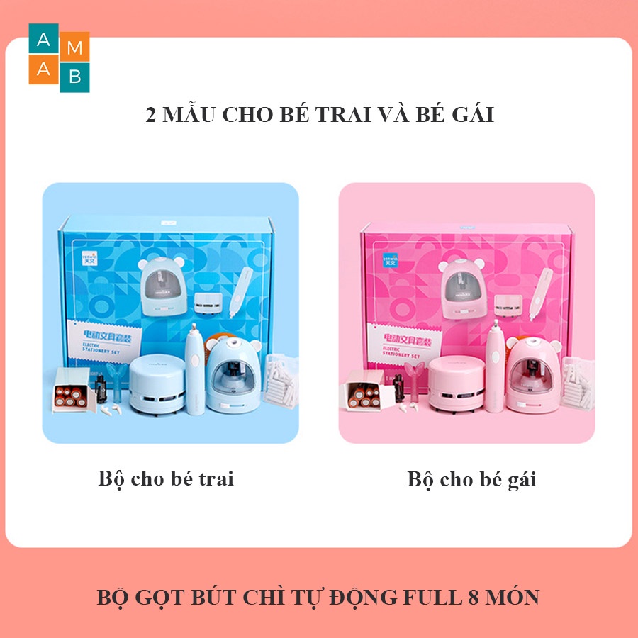 Combo gọt bút chì tự động, bút tẩy điện tử, máy hút bụi mini, gôm tẩy mềm,.. cao cấp