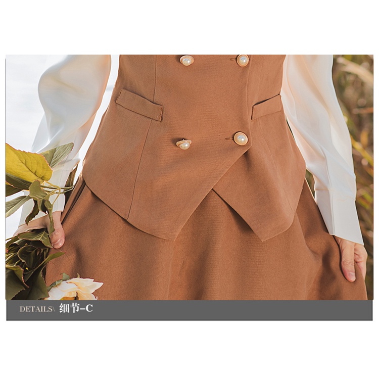 (Hàng có sẵn) Váy retro, áo sơ mi cổ thắt nơ, kèm áo gile kiểu dáng cổ điển, phong cách vintage, kiểu Pháp | BigBuy360 - bigbuy360.vn