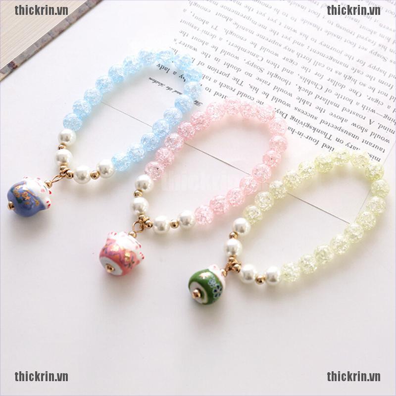 <Hot~new>Women Lucky Cat Crystal Charm Cuff Bangle Beaded Handmade Bracelets Jewelry Gift