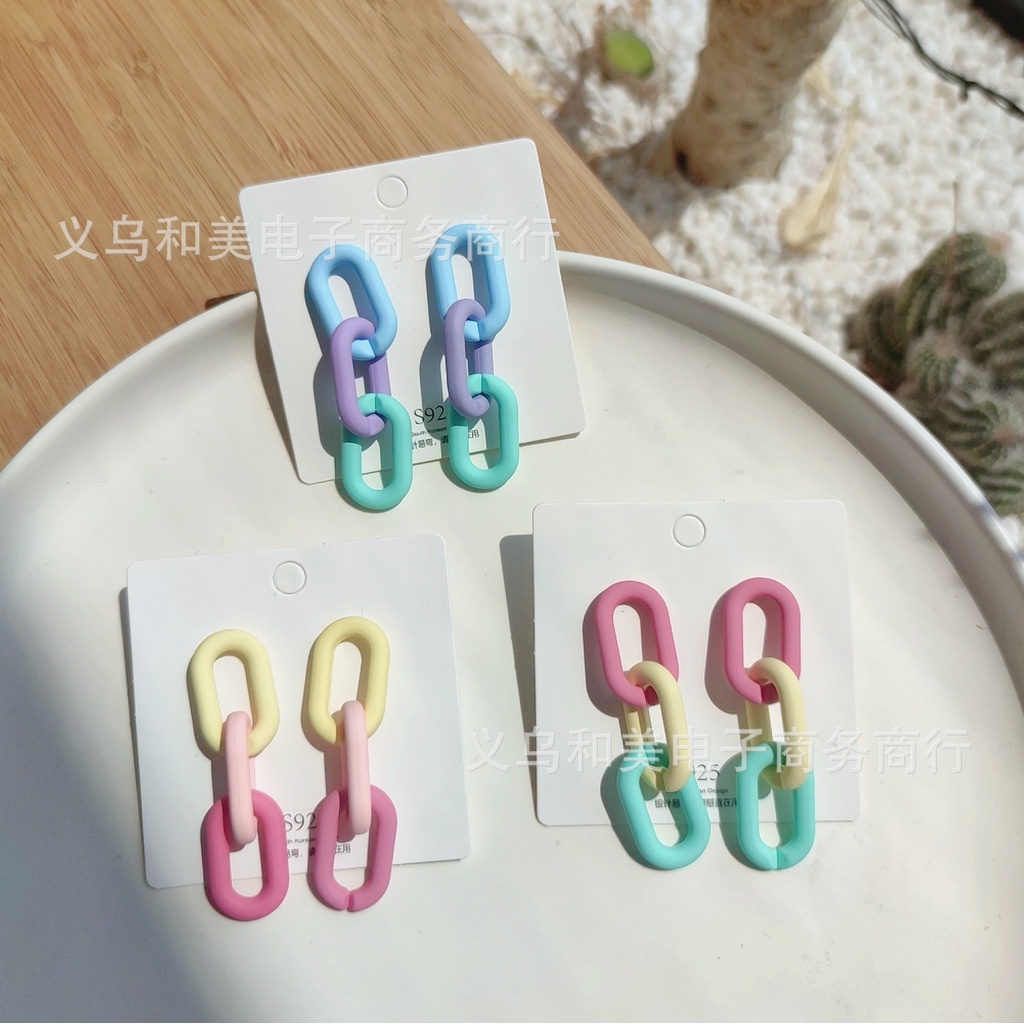 Bông Tai Dáng Dài Màu Sắc Tương Phản Phong Cách Hàn Quốc