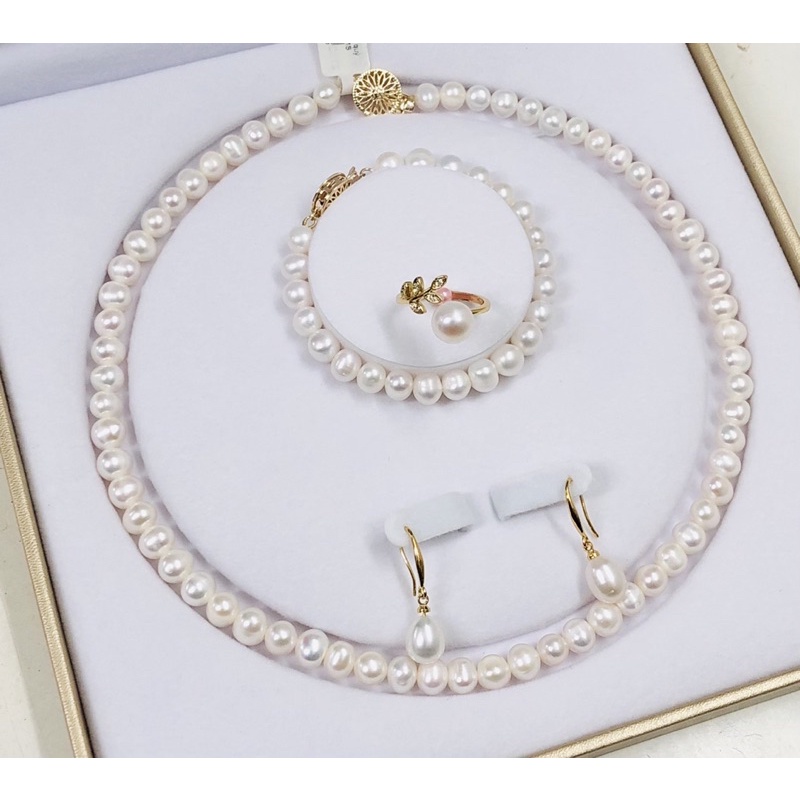 Bộ trang sức hạt 7-8ly 4 món màu trắng trẻ trung