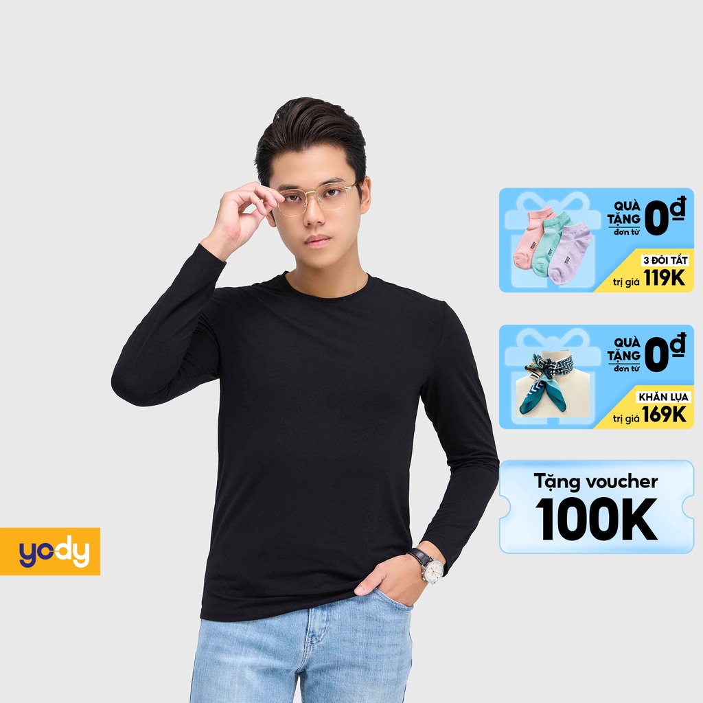 Áo thun dài tay nam yody chất liệu cottom, áo phông nam giữ nhiệt Basic form rộng thoải mái ám áp ATM4075