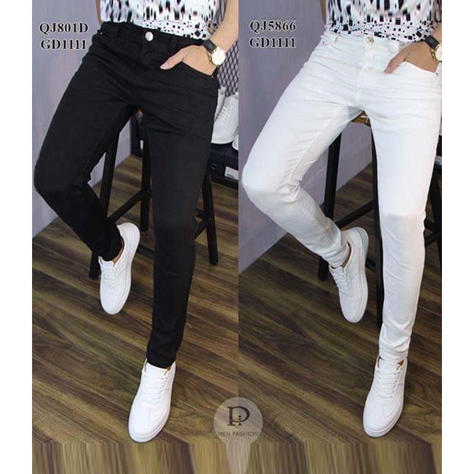 Quần jeans nam đen trơn ống ôm dày dặn co giãn vải tốt bền đẹp quần jean nam đen đẹp | BigBuy360 - bigbuy360.vn