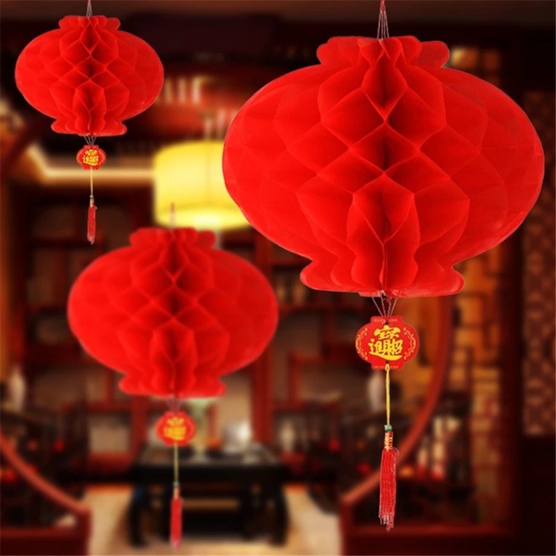 Lồng đèn tổ ong đỏ truyền thống Trung Quốc chống nước dành cho treo trang trí tiệc sinh nhật năm mới