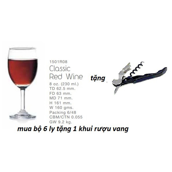 Ly rượu vang Ocean classic red wine tặng 1 khui rượu